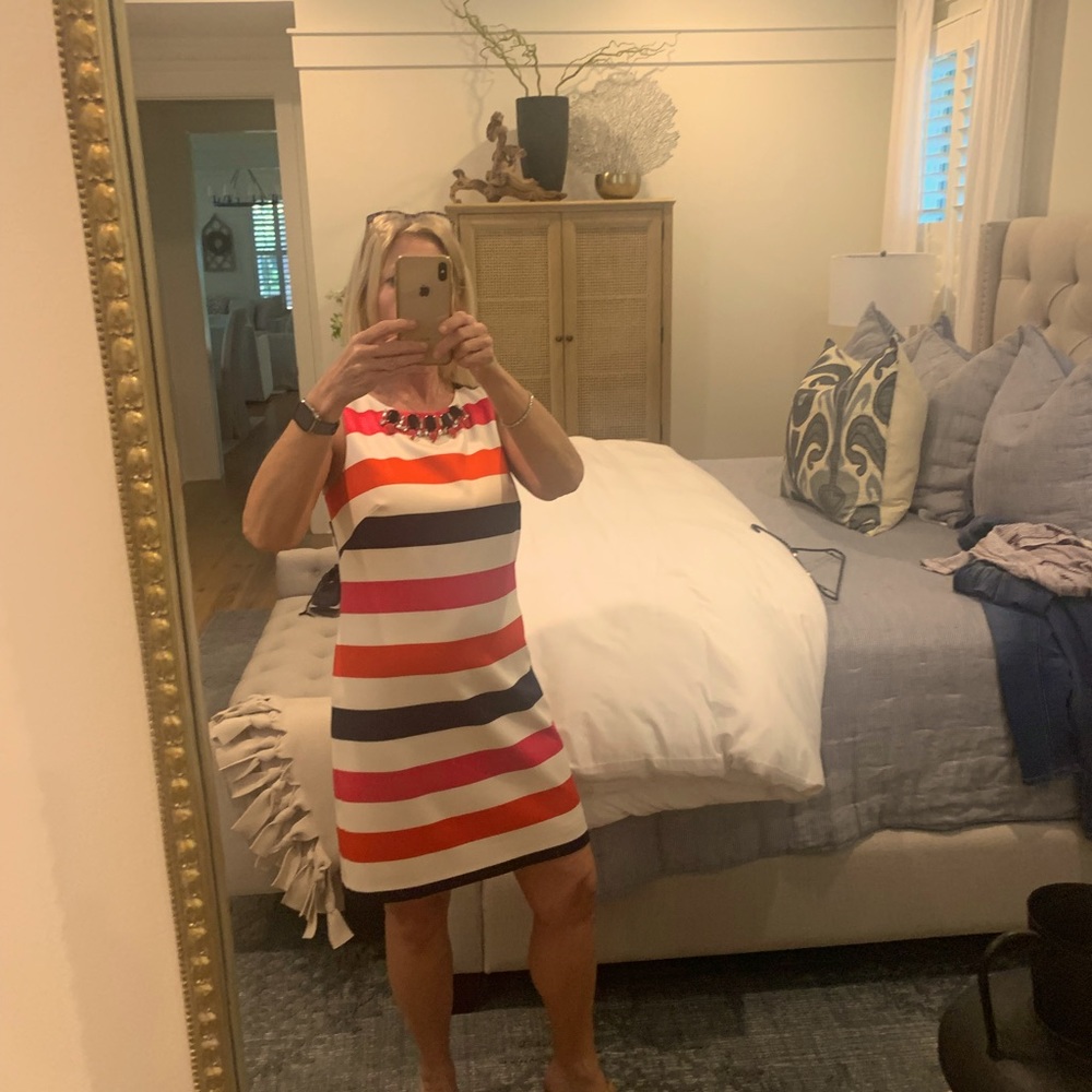 Vince Camuto, size 10, cream, orange, navy and fuchsia